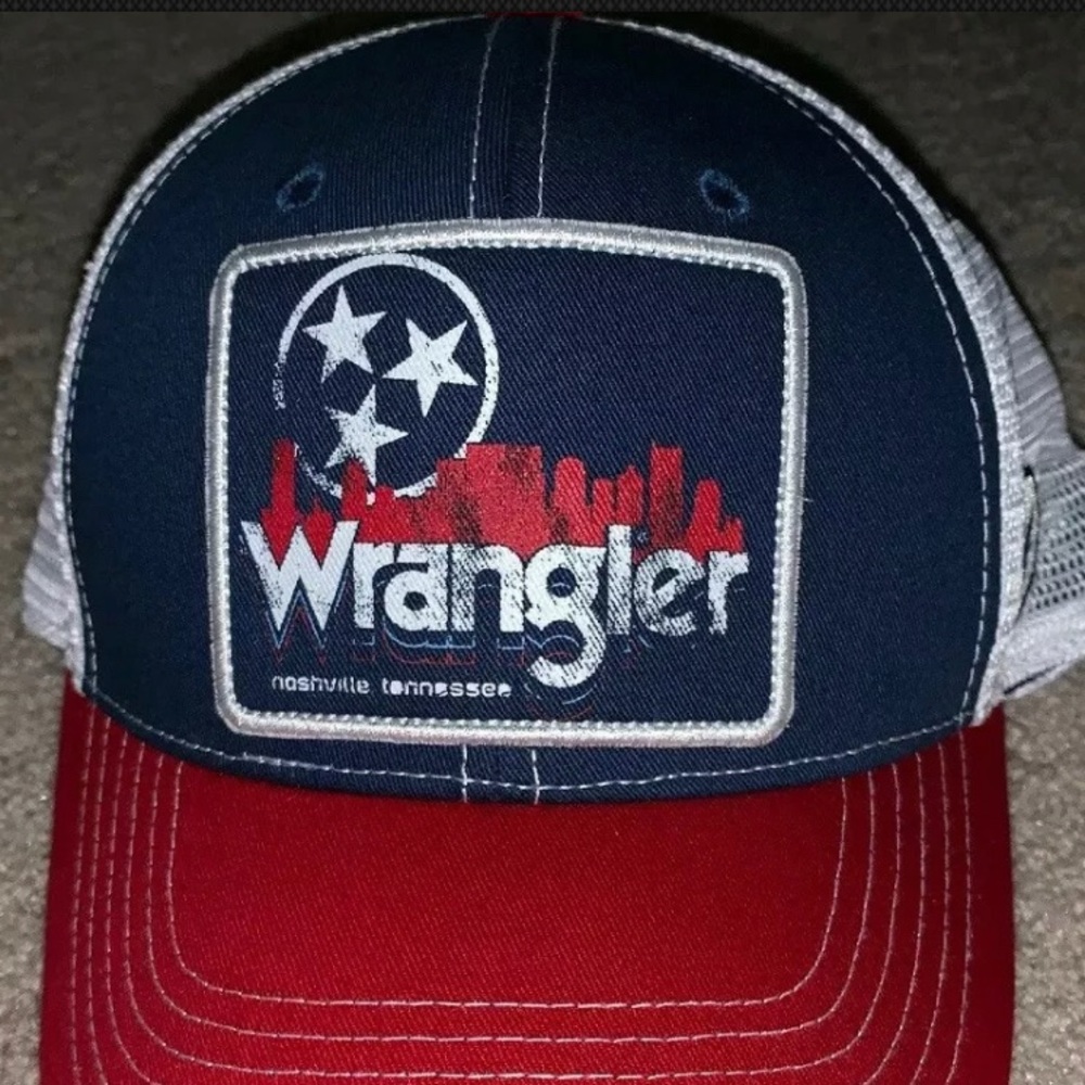 Wrangler/Nashville/Trucker Cap. Blue/Red/White